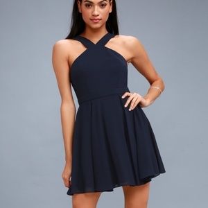 Lulus Forever More Navy Blue Skater Dress M